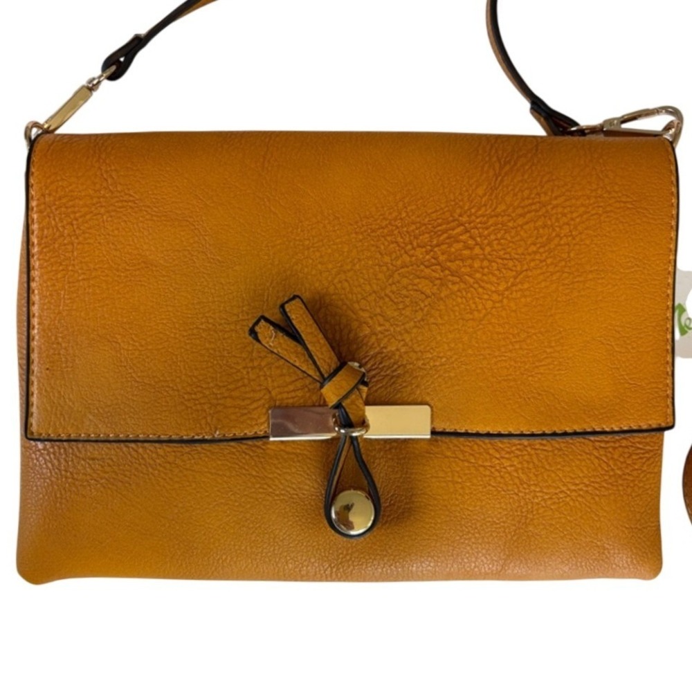 NEW Ochre Yellow Crossbody Bag Purse Vegan Leather Boho Casual Knot Consign